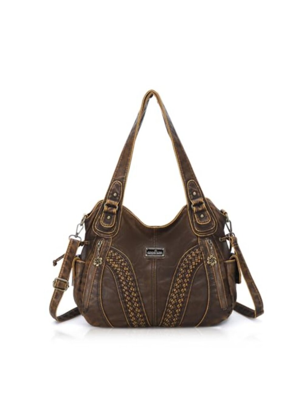 Washed PU Leather Hobo Shoulder Bag Tote Satchel Crossbody Purse